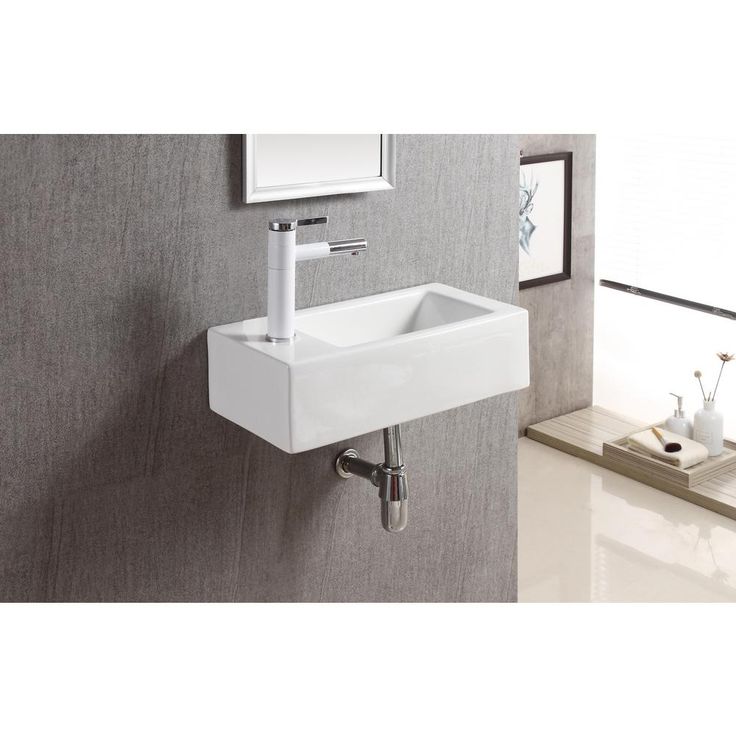 Elanti Wall-Mounted Right-Facing Rectangle Bathroom Sink in White