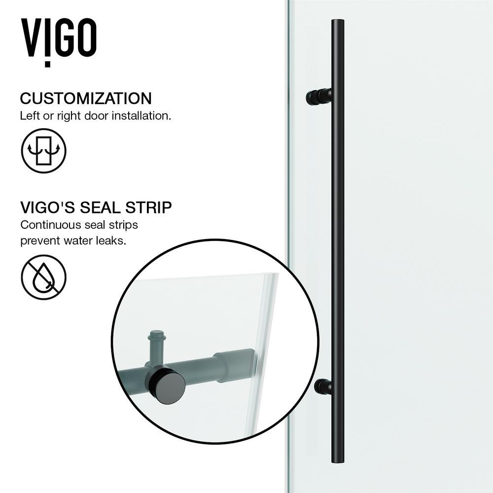 Elan E-class 60 in. x 76 in. Frameless Sliding Shower Door in Matte Black with Clear Glass and Handle - Super Arbor