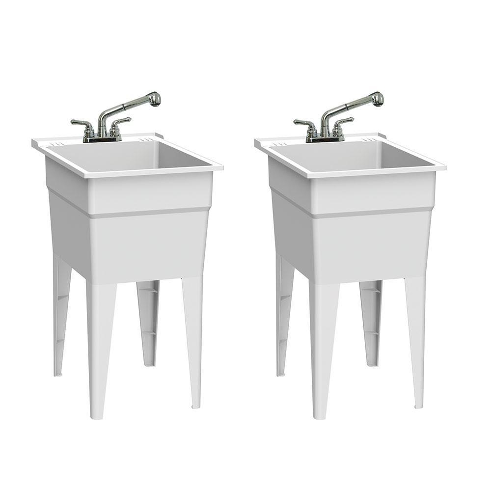 18 in. x 24 in. Polypropylene White Laundry Sink with 2 Hdl Non Metallic Pullout Faucet and Installation Kit (Pack of 2) - Super Arbor