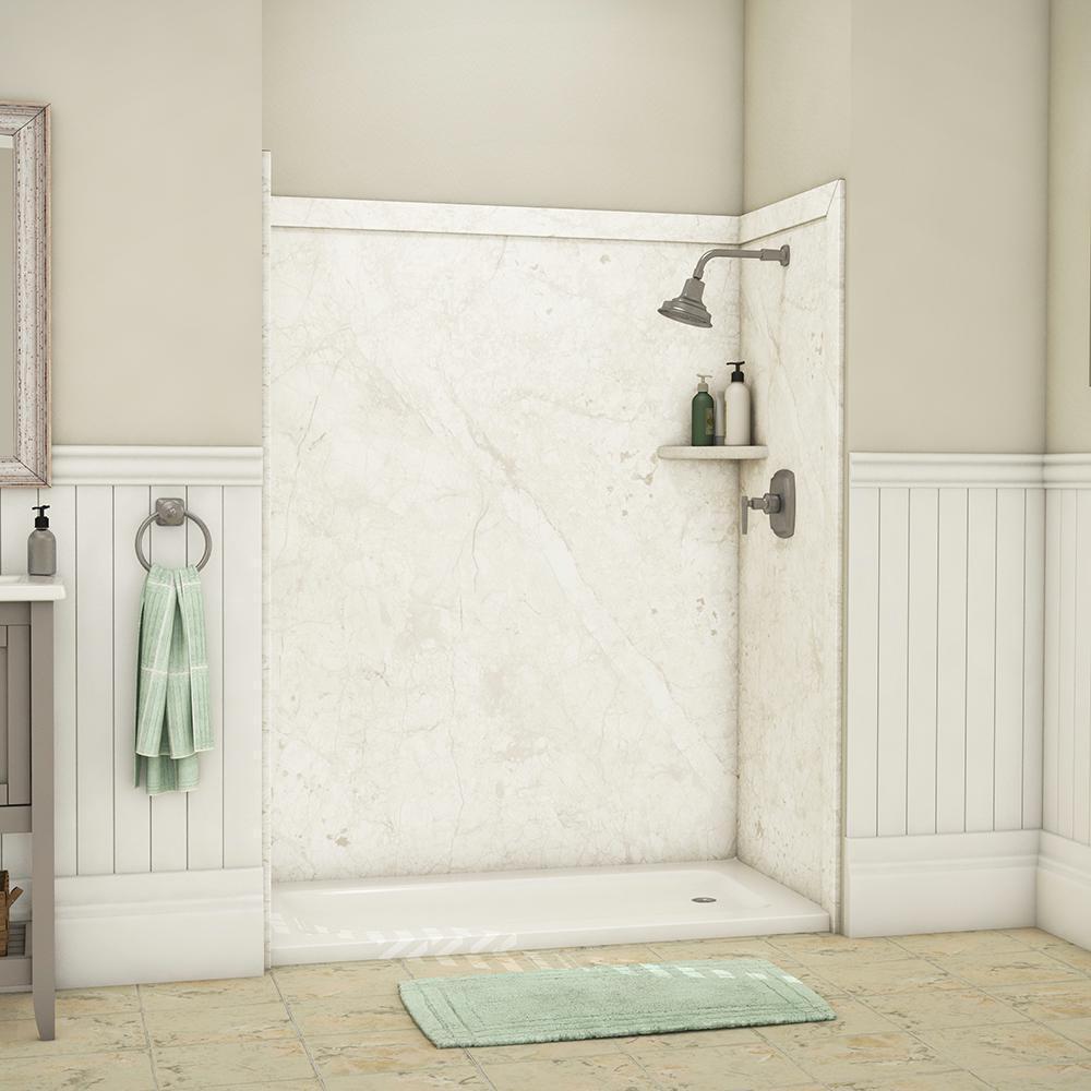 Royale 36 in. x 60 in. x 80 in. 11-Piece Easy Up Adhesive Alcove Bathtub/Shower Wall Surround in Calacatta White - Super Arbor