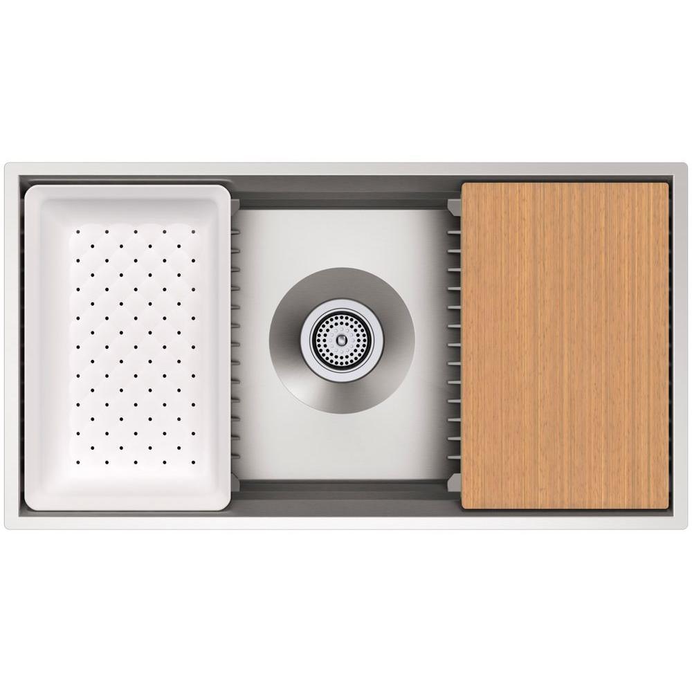 Prolific Workstation Undermount Stainless Steel 33 in. Single Bowl Kitchen Sink Kit with Accessories - Super Arbor