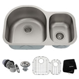 Premier Undermount Stainless Steel 32 in. 60/40 Double Bowl Kitchen Sink - Super Arbor