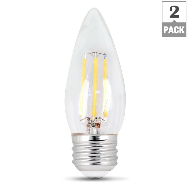 Feit Electric 60W Equivalent B10 Candelabra Dimmable Filament CEC Title 20 Clear Glass Chandelier LED Light Bulb, Daylight (2-Pack)
