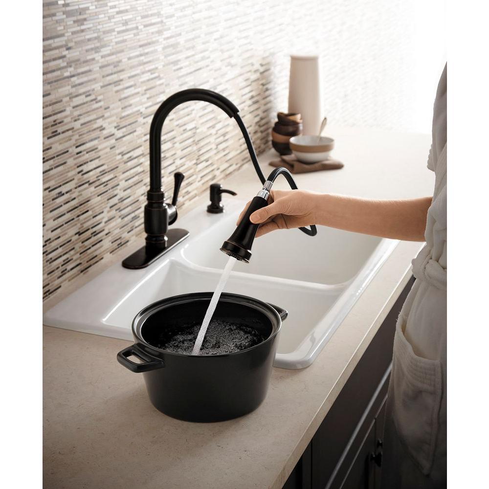 Carmichael Single-Handle Pull-Down Sprayer Kitchen Faucet in Oil Rubbed Bronze - Super Arbor