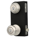 Juno Satin Nickel Exterior Entry Door Knob and Double Cylinder Deadbolt Combo Pack Featuring SmartKey Security - Super Arbor