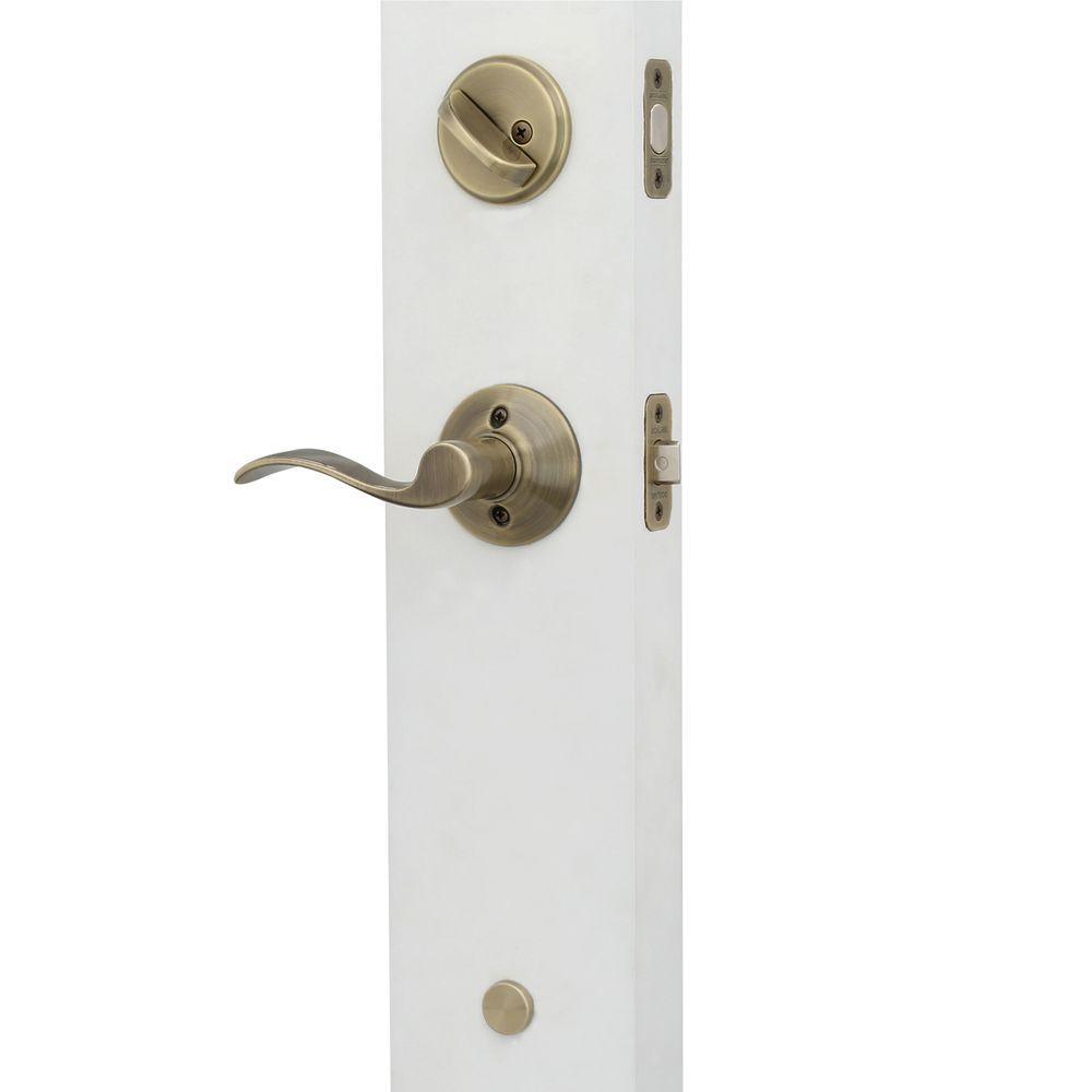 Plymouth Antique Brass Single Cylinder Deadbolt with Right Handed Accent Lever Door Handleset - Super Arbor