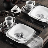Square 16-Piece Seasonal Black Trees Glass Dinnerware Set (Service for 4)