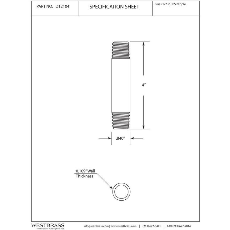 1/2 in. x 1/3 ft. IPS Lead-Free Brass Pipe Nipple in Polished Brass