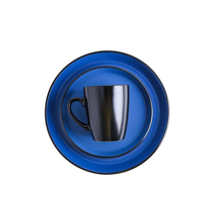 32-Piece Casual Blue and Black Stoneware Dinnerware Set (Set for 8)