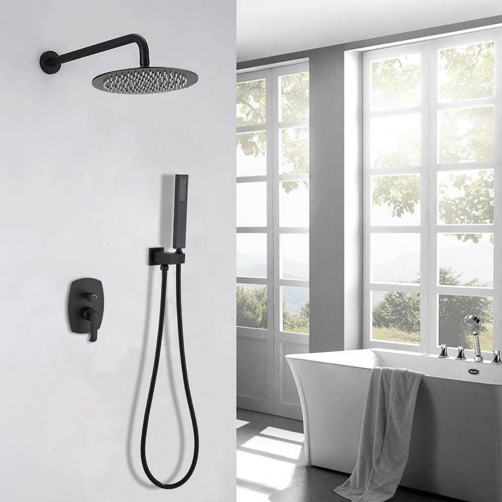 Complete Shower System 1-Spray Patterns with 2.5 GPM 10 in. Wall Mount Dual Shower Heads in Matte Black - Super Arbor