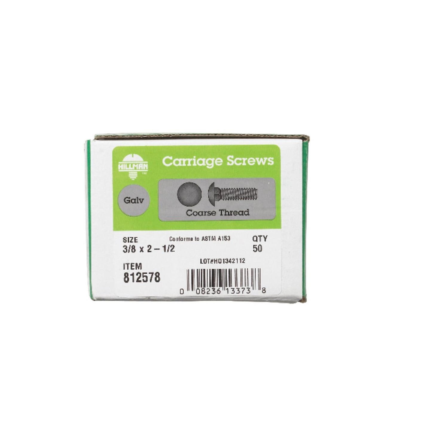 Hillman 3/8 in. x 2-1/2 in. Hot-Dipped Galvanized Steel Carriage Bolt, 50-Pack