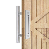 12 in. Stainless Steel Ladder Pull and Flush Sliding Barn Door Handle Set - Super Arbor