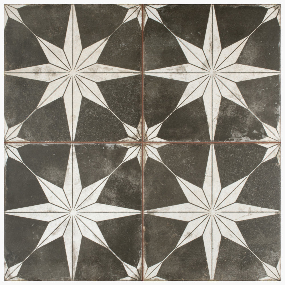 Merola Tile Kings Star Night 17-5/8 in. x 17-5/8 in. Ceramic Floor and Wall Tile, Low Sheen, Black