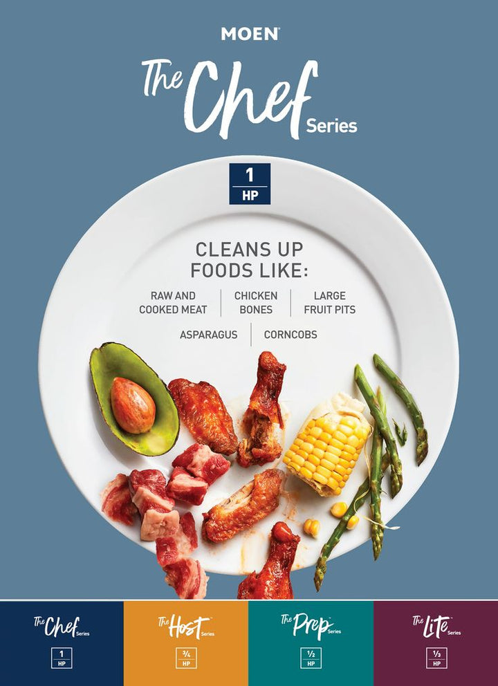 MOEN Chef Series 1-HP Continuous Feed Garbage Disposal with Integrated Lighting and Sound Reduction