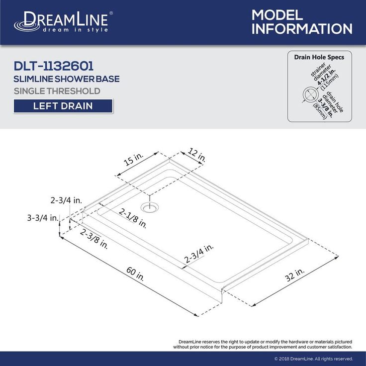 DreamLine SlimLine 32 in. D x 60 in. W Single Threshold Shower Base in White