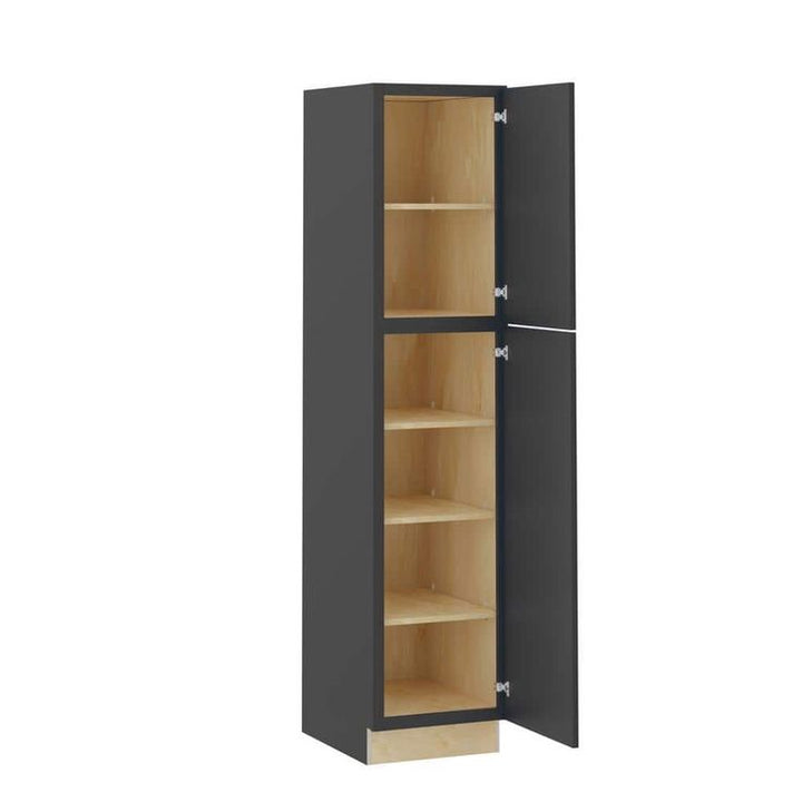 Home Decorators Collection Grayson 18 in. W x 24 in. D x 84 in. H Assembled Plywood Pantry Kitchen Cabinet in Deep Onyx with Soft Close RH