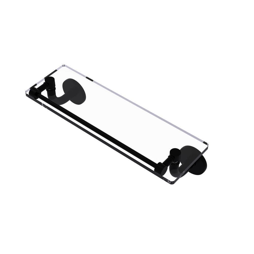 Remi Collection 16 in. Glass Vanity Shelf with Gallery Rail in Satin Nickel - Super Arbor