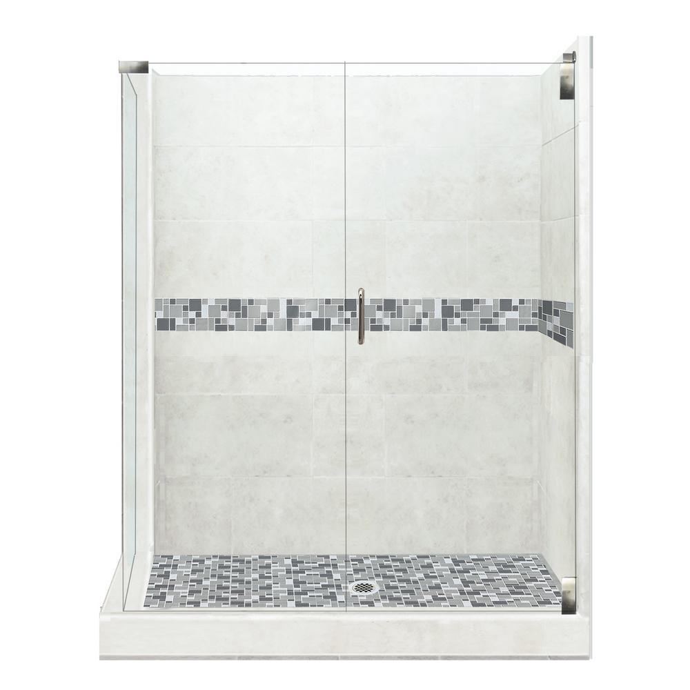 Del Mar Grand Hinged 36 in. x 42 in. x 80 in. Right-Hand Corner Shower Kit in Natural Buff and Chrome Hardware - Super Arbor