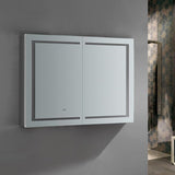 Spazio 48 in. W x 36 in. H Recessed or Surface Mount Medicine Cabinet with LED Lighting and Mirror Defogger