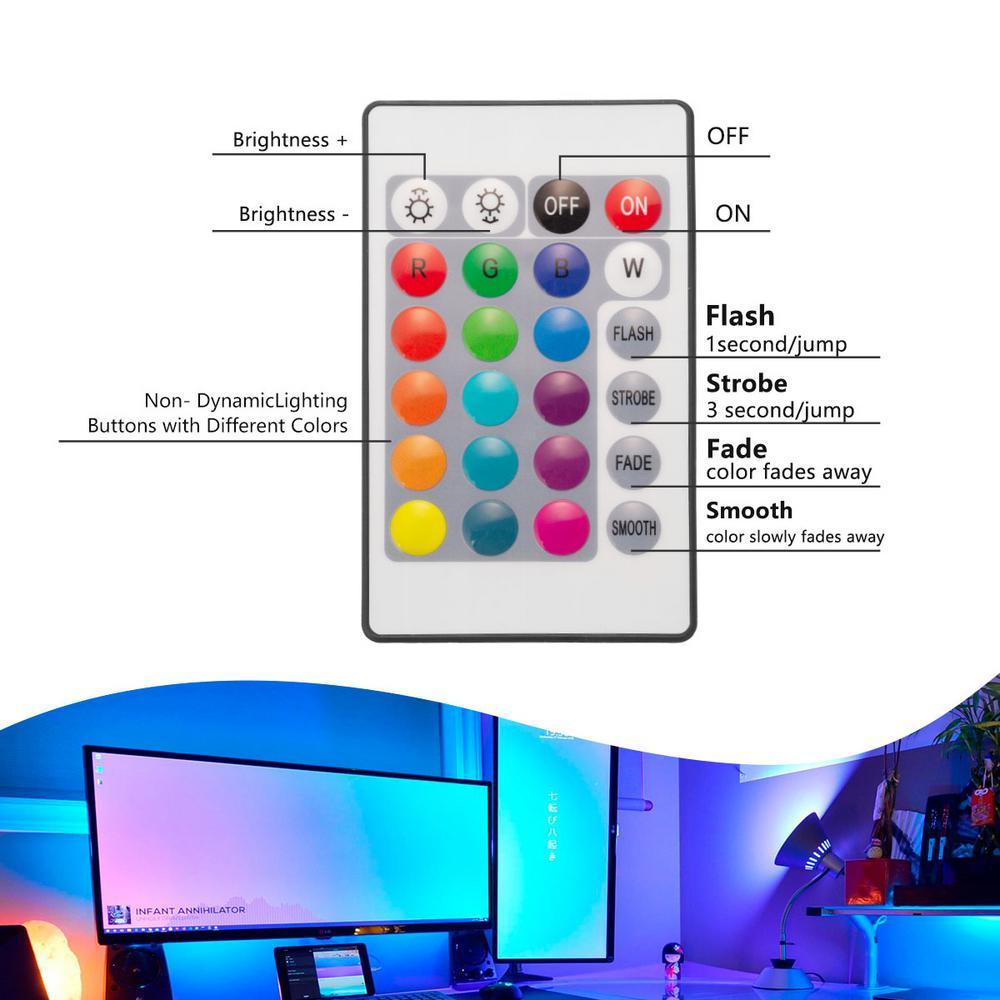 20 in. (50 cm) 8-Watt Equivalence Color Ambiance LED USB Light Strip with 24 Keys Wireless Remote (4 Strip Pack) - Super Arbor