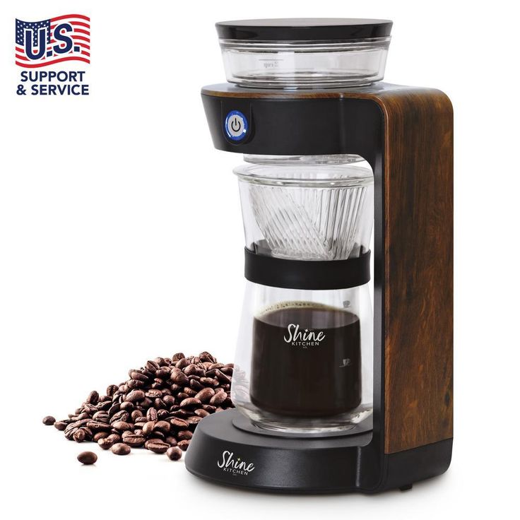 Shine Automatic Pour Over Coffee Machine with 2 Cup Double Wall Glass Carafe, Black with Wood Finish