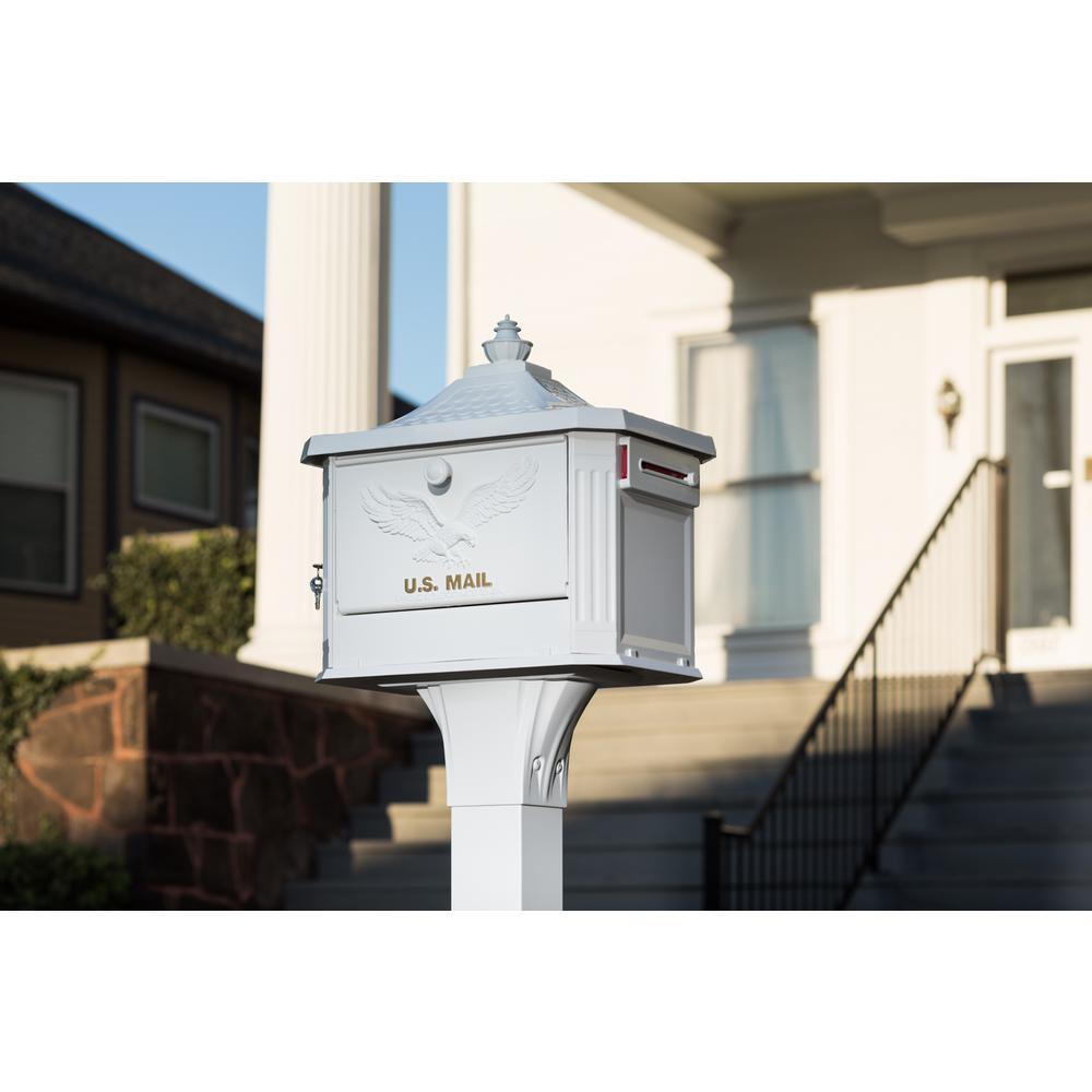 Hamilton Premium, Large, Locking, Aluminum, Post Mount Mailbox, White - Super Arbor