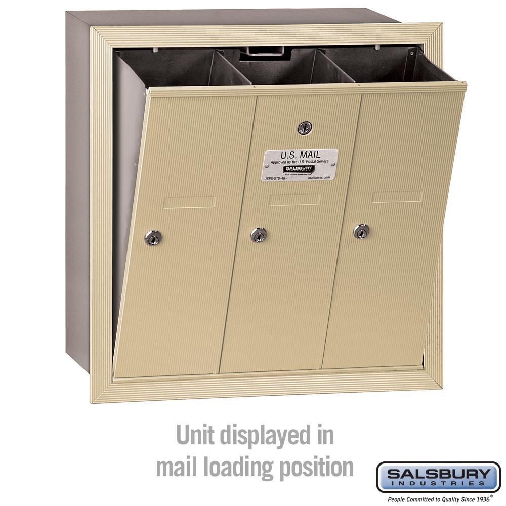 Sandstone Recessed-Mounted USPS Access Vertical Mailbox with 3 Door - Super Arbor