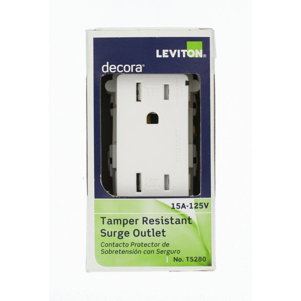 15 Amp Commercial Grade Tamper Resistant Decora Duplex Outlet with Surge Suppressor, White - Super Arbor