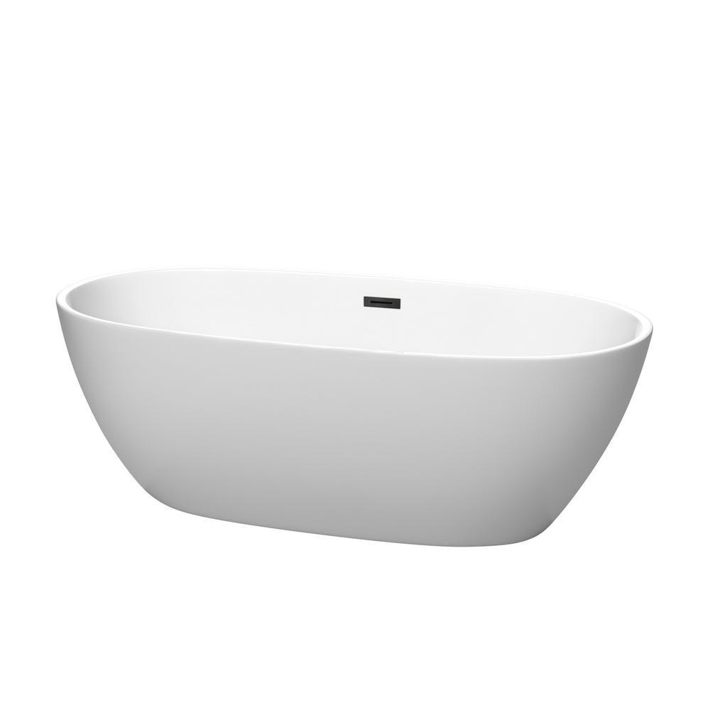 Juno 71 in. Acrylic Flatbottom Bathtub in Matte White with Matte Black Trim - Super Arbor