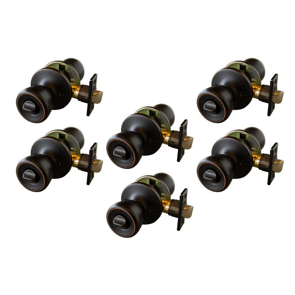 Terrace Oil Rubbed Bronze Privacy Bed/Bath Door Knob with Universal 6-Way Latch (6-Pack) - Super Arbor