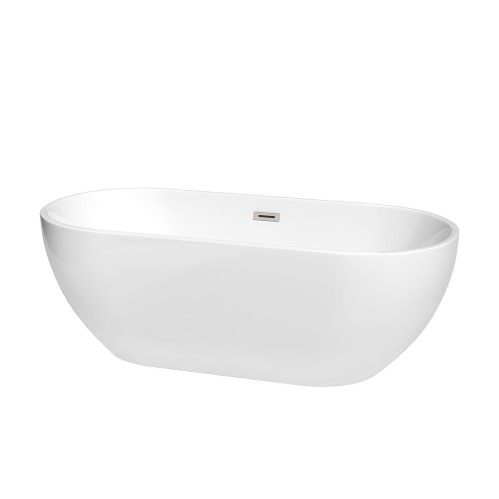 Brooklyn 60 in. Acrylic Flatbottom Bathtub in White with Polished Chrome Trim - Super Arbor