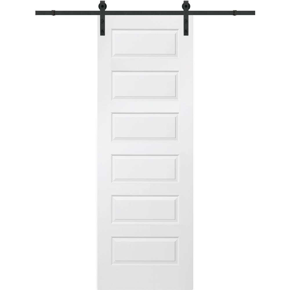 36 in. x 96 in. Rockport Molded Solid Core Primed MDF Smooth Surface Single Sliding Barn Door with Hardware Kit - Super Arbor