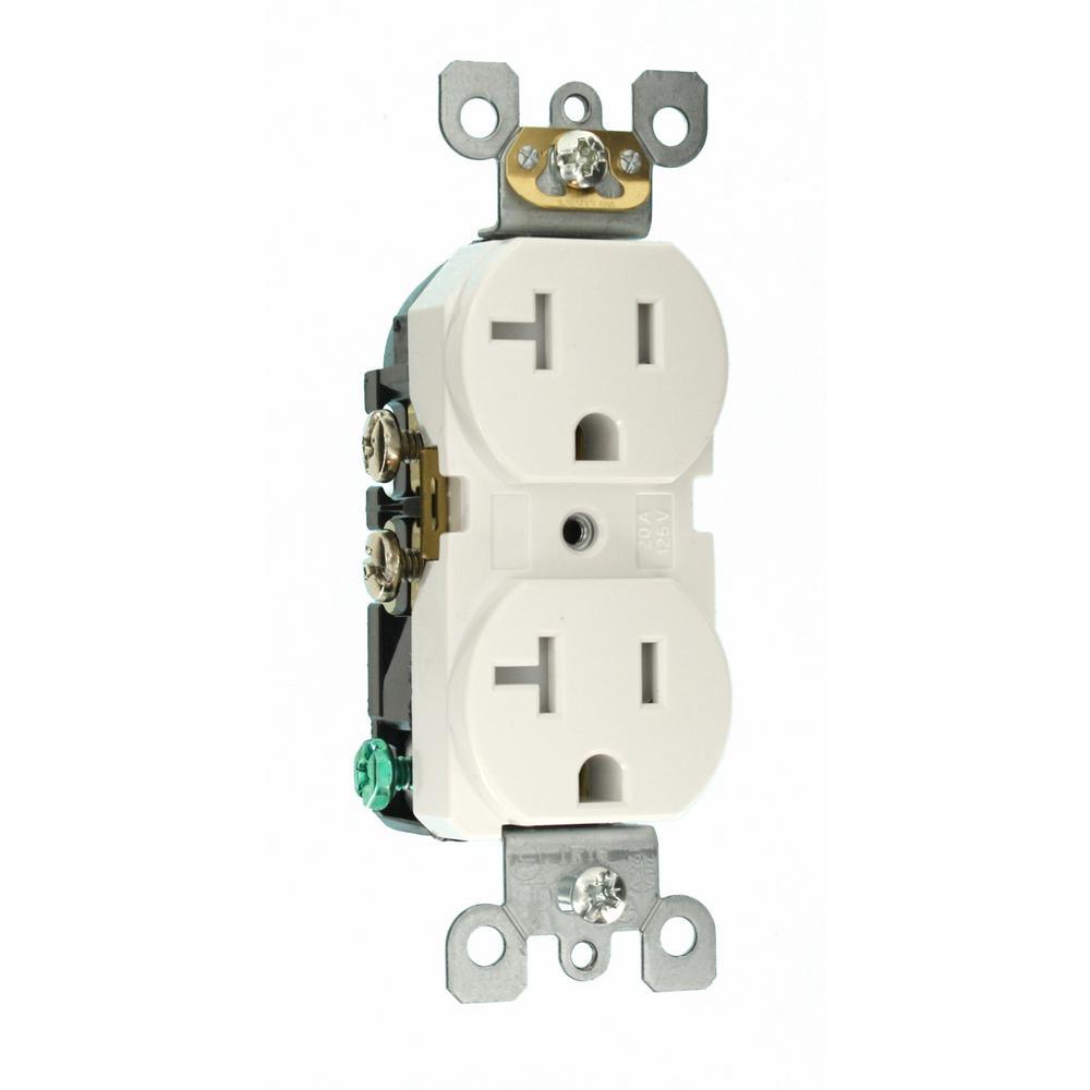 20 Amp Residential Grade Self Grounding Tamper Resistant Duplex Outlet, White - Super Arbor
