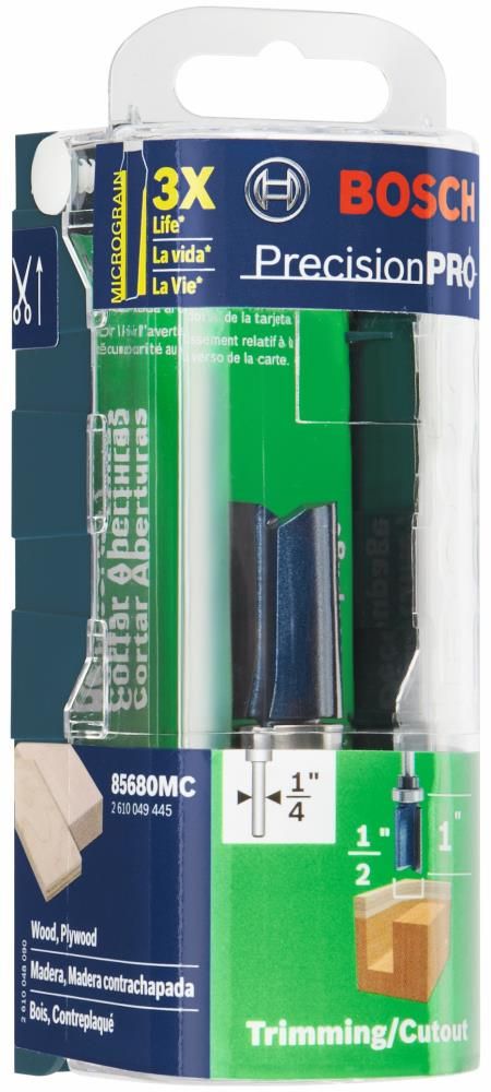 Bosch 1/2 In. x 1 In. Carbide-Tipped Double-Flute Top-Bearing Straight Trim Router Bit