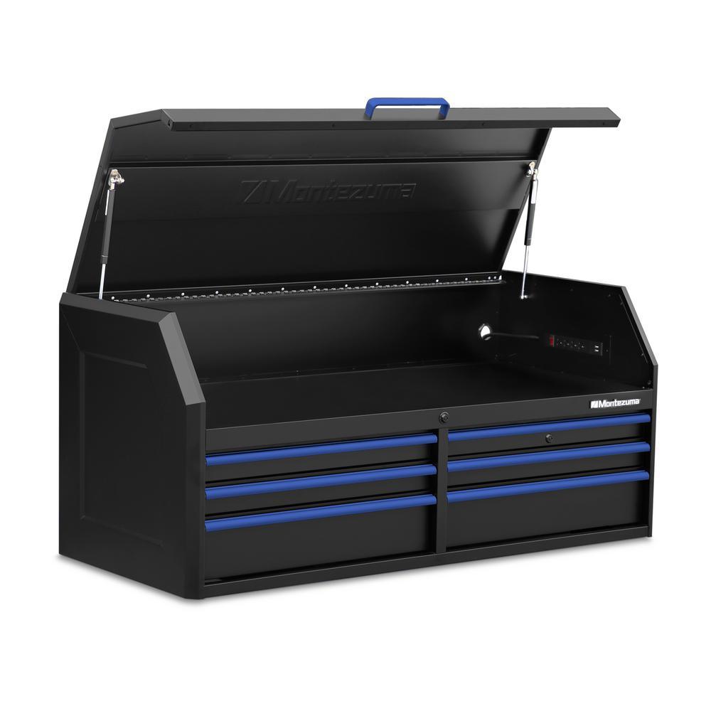 56 in. x 24 in. 6-Drawer Tool Top Chest in Black and Blue - Super Arbor