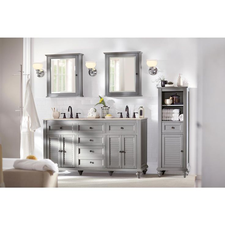 Hamilton 24 in. W x 27 in. H Wall Mirror Cabinet in Grey