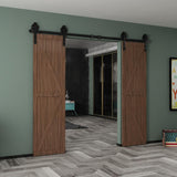 8 ft./96 in. Black Steel Sliding Barn Door Track and Hardware Kit for Double Doors with Floor GuideBigwheel J Shape) - Super Arbor