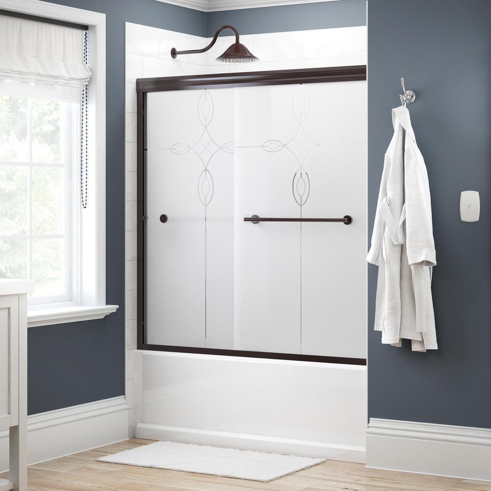 Lyndall 60 in. x 58-1/8 in. Semi-Frameless Traditional Sliding Bathtub Door in Chrome with Droplet Glass - Super Arbor