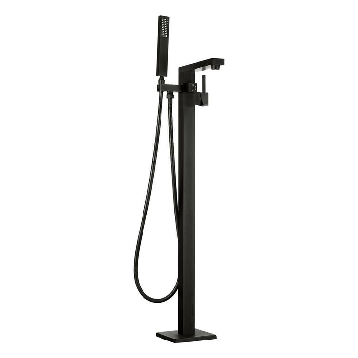 2-Handle Freestanding Floor Mount Roman Tub Faucet Bathtub Filler with Hand Shower in Matte Black
