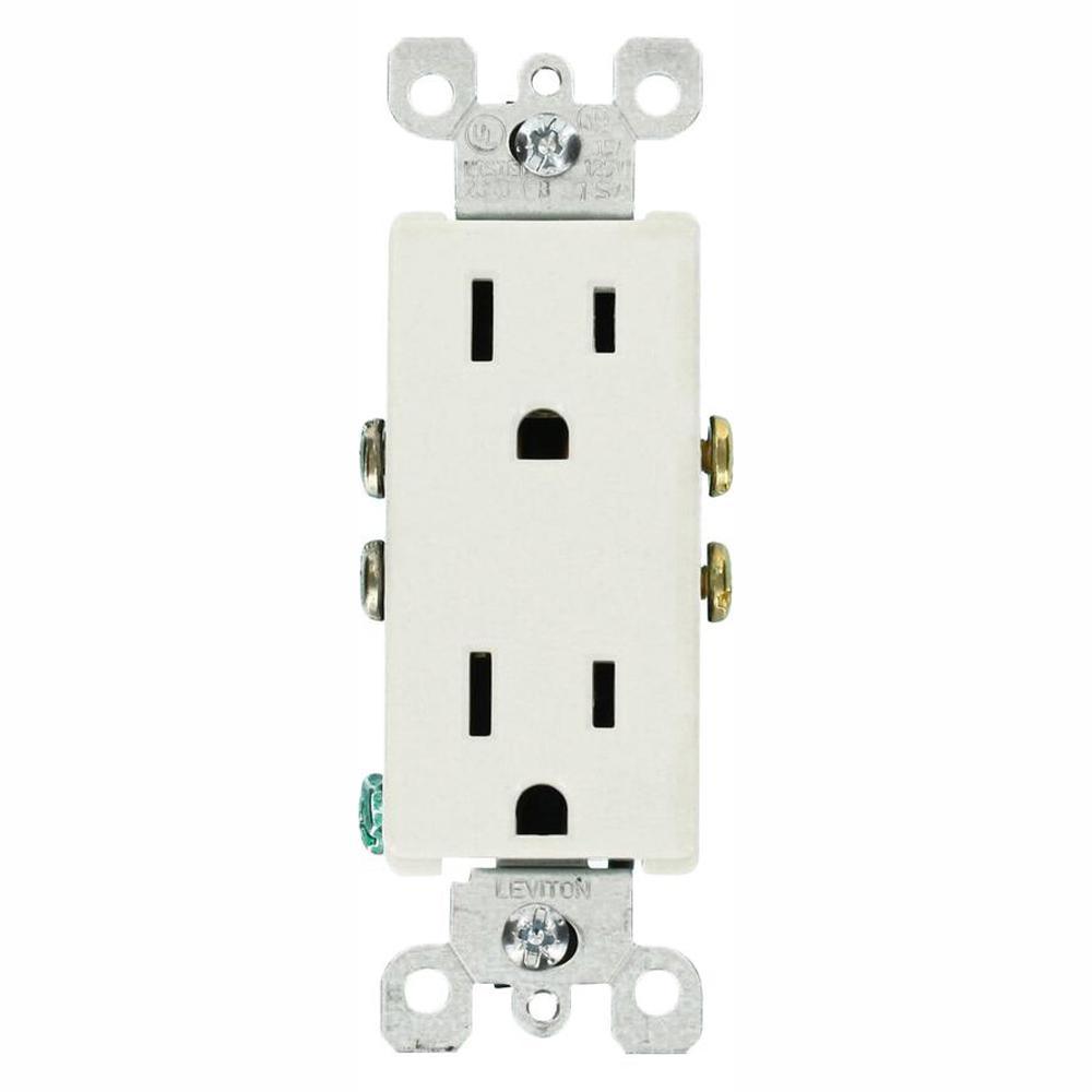Decora 15 Amp Residential Grade Grounding Duplex Outlet, White (10-Pack) - Super Arbor
