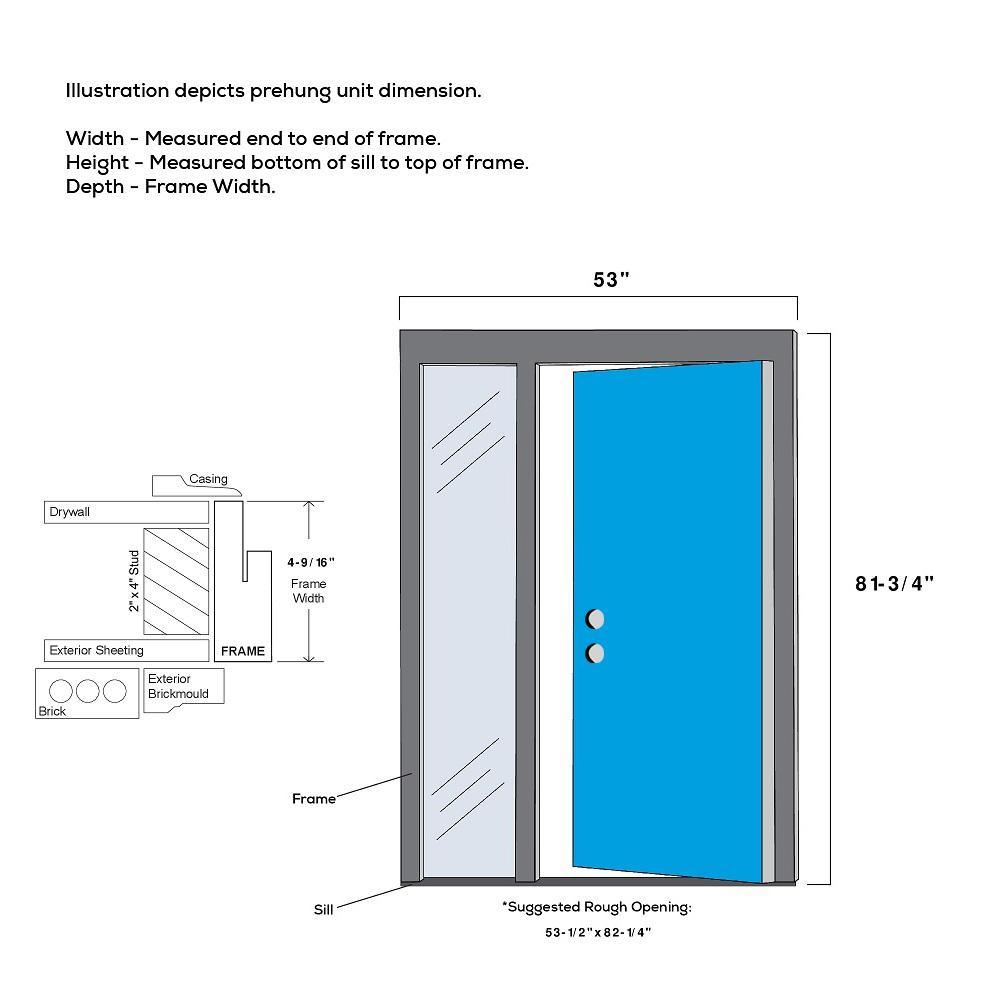 53 in. x 81.75 in. Celeste Clear Low-E Glass Right-Hand 4-Lite Eclectic Painted Steel Prehung Front Door with Sidelite - Super Arbor