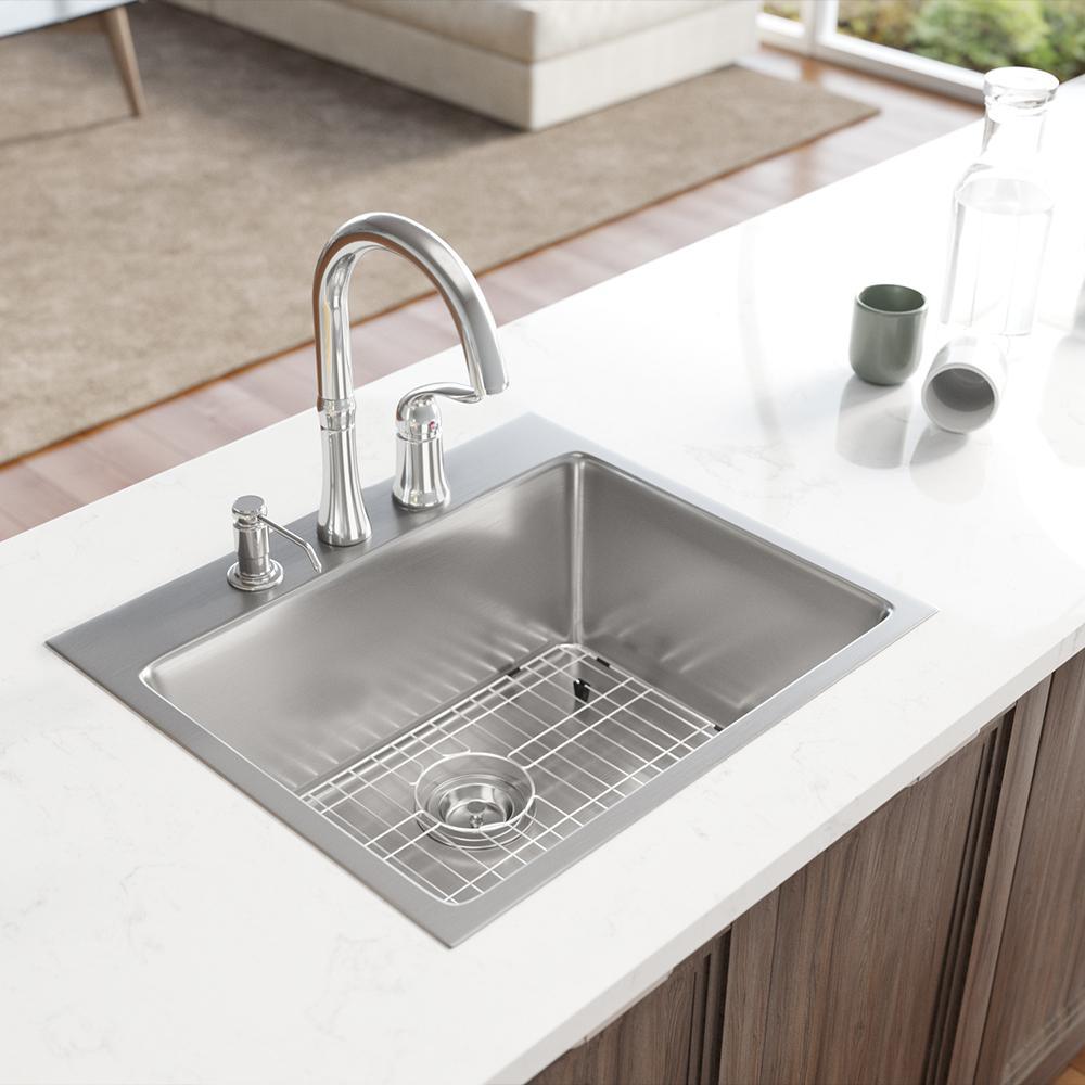 Drop-in Stainless Steel 23 in. 3-Hole Single Bowl Kitchen Sink Kit - Super Arbor