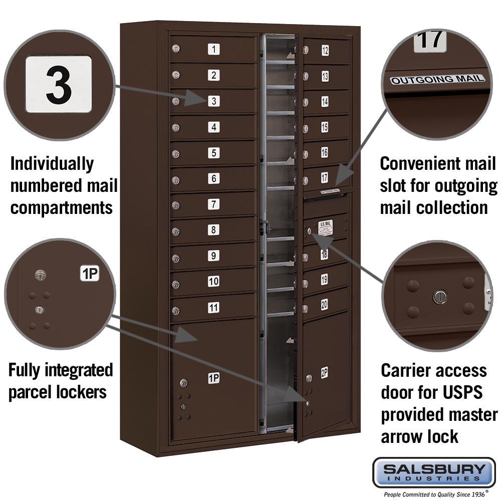 3800 Horizontal Series 20-Compartment with 2-Parcel Locker Surface Mount Mailbox - Super Arbor