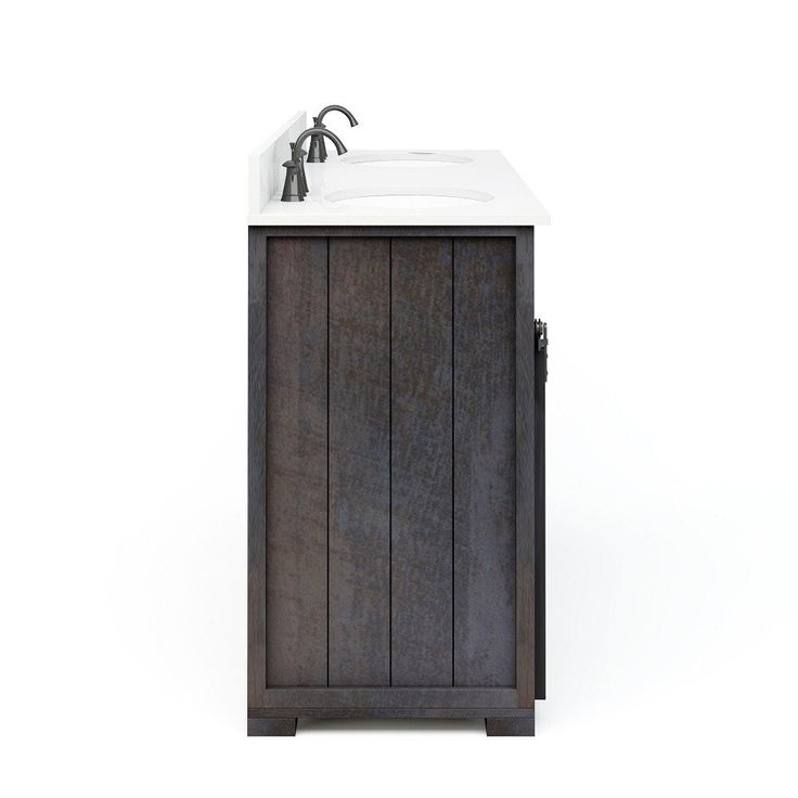 Style Selections Morriston 60-in Distressed Java Double Sink Bathroom Vanity with White Engineered Stone Top
