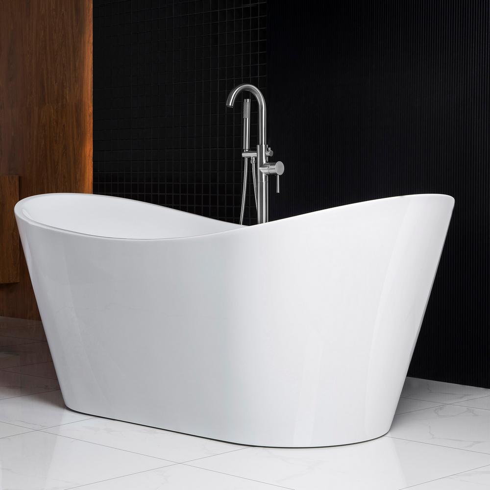 Ravella 67 in. Acrylic Flat Bottom Double Slipper Soaking Bathtub with Chrome Drain and Overflow Included in White - Super Arbor