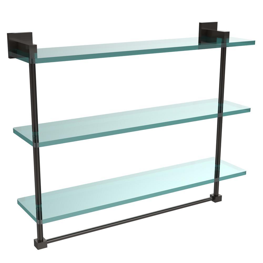 Montero 16 in. L  x 18 in. H  x 6-1/4 in. W 3-Tier Clear Glass Bathroom Shelf with Towel Bar in Satin Chrome - Super Arbor