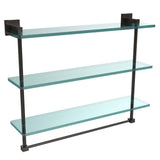 Montero 16 in. L  x 18 in. H  x 6-1/4 in. W 3-Tier Clear Glass Bathroom Shelf with Towel Bar in Satin Chrome - Super Arbor