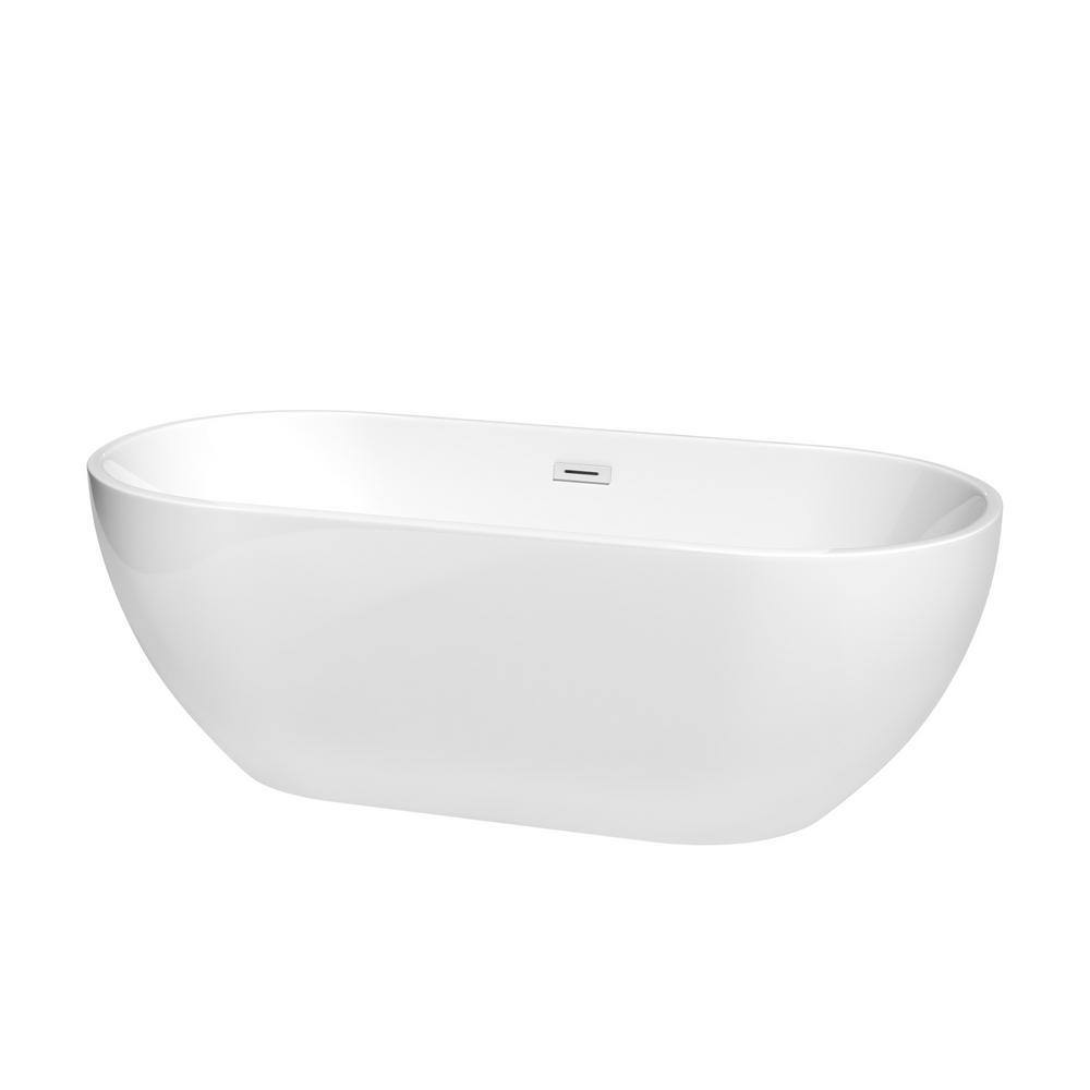 Brooklyn 60 in. Acrylic Flatbottom Bathtub in White with Polished Chrome Trim - Super Arbor