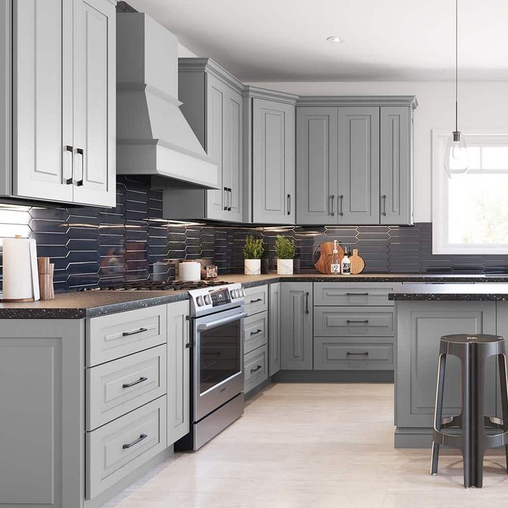 Home Decorators Collection Grayson 18 in. W x 24 in. D x 96 in. H Assembled Plywood Pantry Kitchen Cabinet in Pearl Gray with Soft Close RH