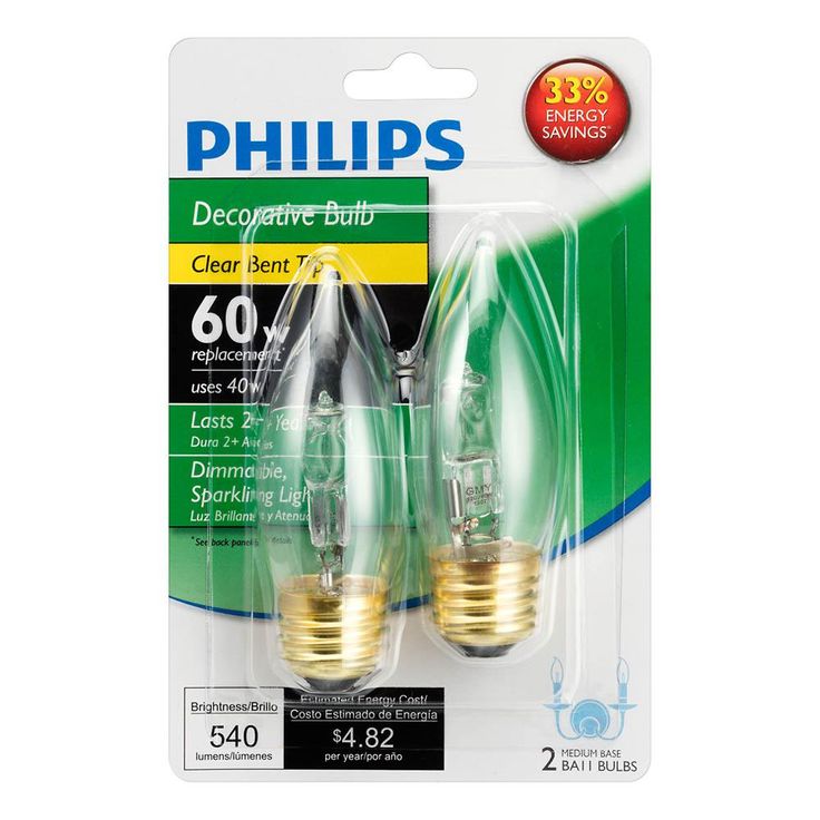 Philips 40-Watt Equivalent BA11 Halogen Bent Tip Candle Light Bulb (2-Pack)